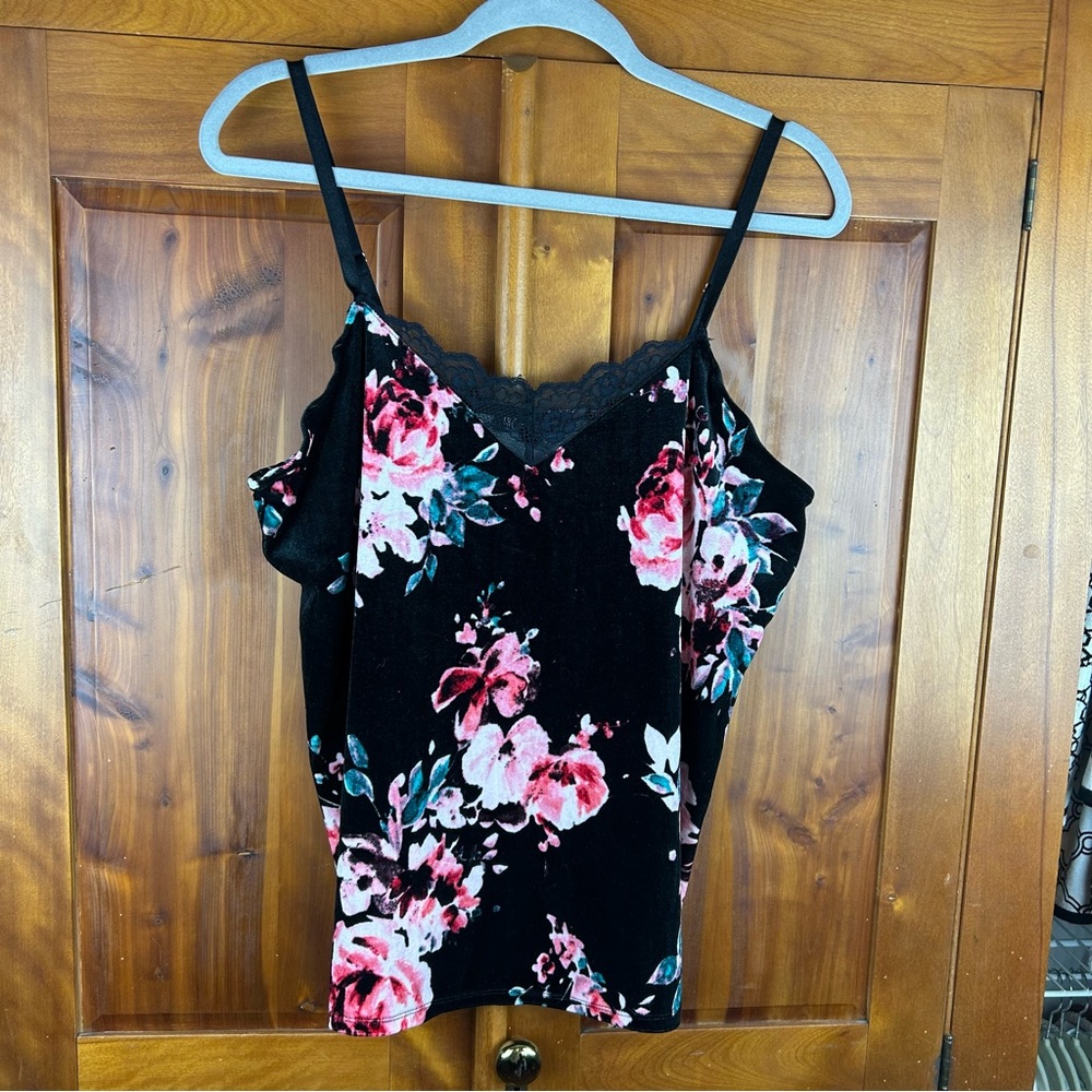 INC INTERNATIONAL CONCEPTS Intimates Velvet Floral Black Lace Trim Babydoll Cami